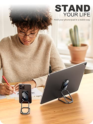 A-LuGei 𝗙𝗼𝗹𝗱𝗮𝗯𝗹𝗲 & 𝗔𝗱𝗷𝘂𝘀𝘁𝗮𝗯𝗹𝗲 Phone Kickstand Ring Holder, Magnetic Cell Phone Grips, Phone Stand for Desk, Adhesive Phone Holder for Hand, 360° Rotation Ring for Back of iPhone Case - color: Octagon Black