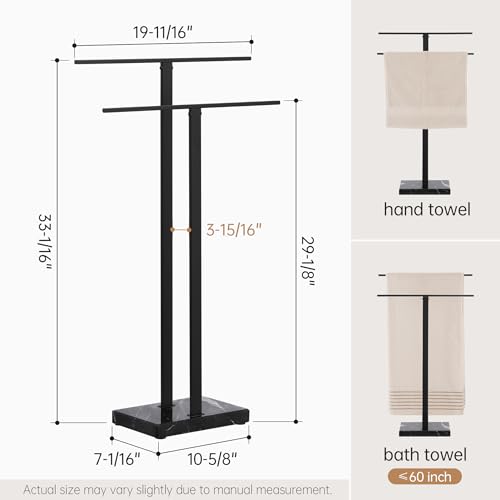 KES Standing Towel Rack with Black Natural Marble Base, 2-Tier Towel Rack Stand for Bathroom Floor, Bath Towel Holder Fits Bath Towel & Hand Towel,18/8 Stainless Steel, BTH217-BBK - color: Black Marble & Black Bar, size: 33” H (2-tier)