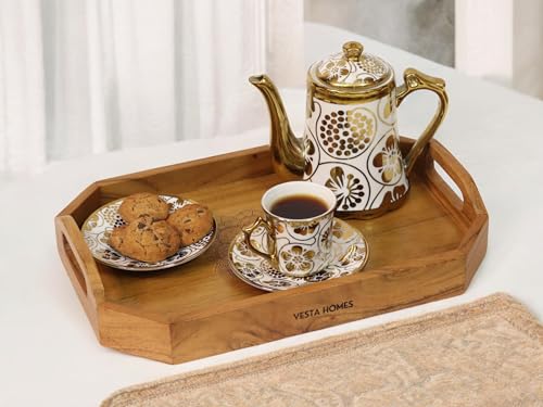 Vesta Homes Set of 2 Zak Acacia Wood Rectangular Serving Tray for Home/Kitchen/Restaurant/Office Organizer/Dining Table|Premium Wooden Trays|48 X 33 ; 40 x 27 cm | Handcrafted in India - size: Set of 2 Trays: 18.9" x 13", 15.7" x 10.6"