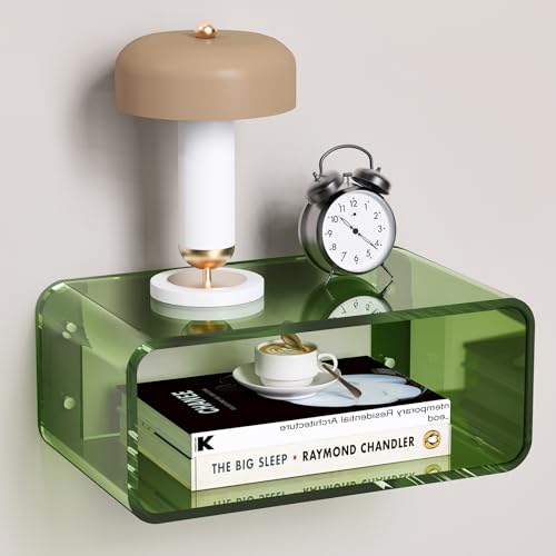 Acrylic Floating Nightstand, Bedside Table, Nightstand Shelf Wall Mounted Bedside Shelf (Green, Small) - color: Green