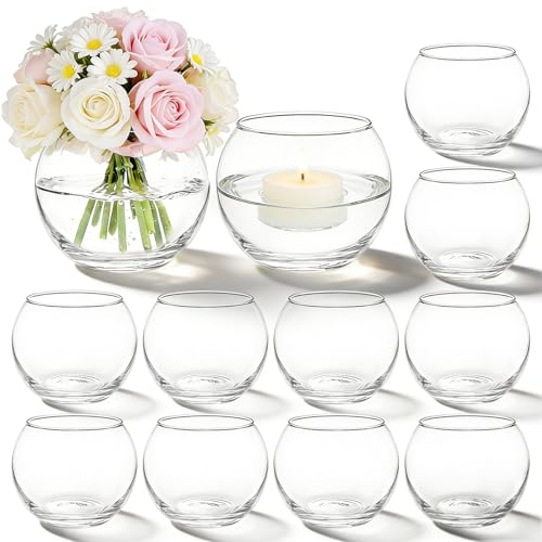 PINIWON Set of 12 Clear Glass Tealight Candle Holder, 3'' H x 3.9'' W, Small Bubble Vases, Round Bowl Votive Candle Holders Bulk for Wedding Table Centerpiece Home Decor - size: Large