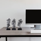 MOLIGOU 3Pcs Thinker Statue, No Hear No See No Speak Abstract Art Figurine, Sculpture Decor for Office, Desktop, Bookshelf (Silver)