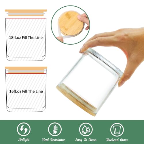 SUPMIND 6 Pack Glass Candle Jars-18 fl.oz Clear Empty Candle Jars with Bamboo Lids, Bulk Candle Jars for Making Candles Containers - Dishwasher Safe - color: Clear, size: 18oz