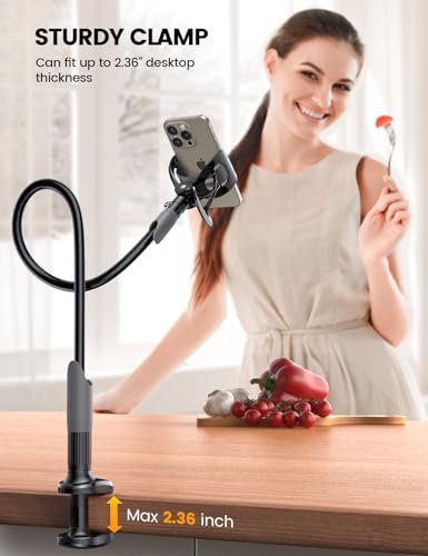 Lamicall Gooseneck Phone Holder for Bed - Cell Phone Mount Clamp Clip, Flexible Long Arm, Overhead Mount for Desk Headboard Bedside, Gifts for iPhone Air 17 Pro Max, 16 15 14 Pro Max and 4-7" Phone - color: Black