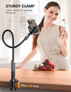Lamicall Gooseneck Phone Holder for Bed - Cell Phone Mount Clamp Clip, Flexible Long Arm, Overhead Mount for Desk Headboard Bedside, Gifts for iPhone Air 17 Pro Max, 16 15 14 Pro Max and 4-7" Phone - color: Black