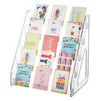 5 Tier Acrylic Card Display Stand(Tall Height), Clear Display Shelf Desktop for Trading Cards, Sports Cards, Greeting Card, Stickers & Brochures, Easy Clip-On Design - color: Clear