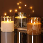 Eywamage 3 Wick Gold Glass Flameless Candle with Remote, Large Flickering LED Battery Pillar Candle Φ 6" H 6" - color: Gold