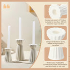 Honeydak Set of 3 Ceramic Taper Candle Holder Cream White Candlestick Holder Fluted Candle Stick Stand Boho Nordic Modern Decorative Table Centerpiece Wedding Home Dinner Party Housewarming Gift