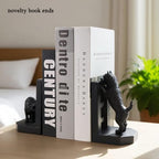 Decorative Bookends Cute Heavy Duty Book Ends, Dog and Cat Playing in The Fence Unique Modern Book Ends Stoppers Holders for Shelves Office, Black, Resin, 7.9" X 6.7"