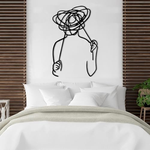 Metal Minimalist Line Art Wall Decor, Overthinking Man Metal Wall Decor, Confused Man Wall Mount, Minimalist Abstract Line Home Art, Abstract Room Sculpture, Living Room - color: Black, size: 53L" x 34W"