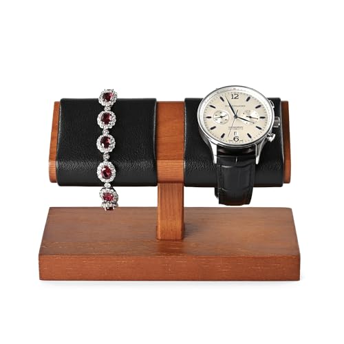 Solid Wood Watch Display Stand T-bar PU Leather Watch Stand Jewelry Holder For Men And Women Stand Organizer For Wristwatch/Bracelet/Storage Display Rack (Black) - color: Black, size: 2 Slots