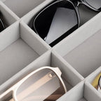 Frebeauty Sunglass Organizer,Velvet Glasses Organizer,8-Slot Sunglasses Tray with Clear Lid,Men's/Women's Sunglasses Box,Sunglass Case,13.3 x 9.6 x 2.2 Inches,Eyeglass/Eyewear Display Tray(Grey) - color: Grey, style: With Lid