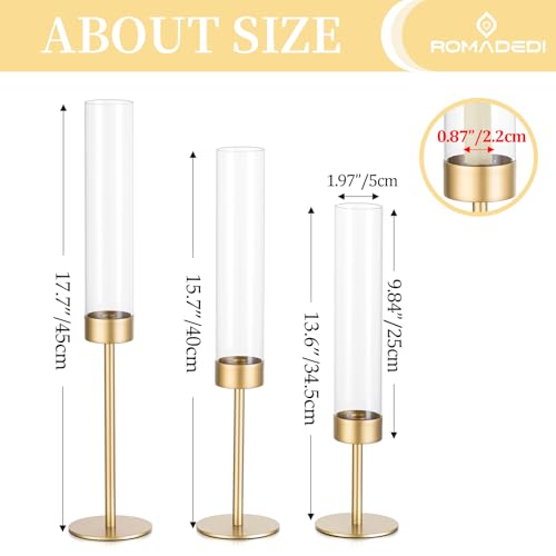 Glass Hurricane Candlestick Holders Gold - Romadedi Set of 6 Taper Candle Holder Bulk Tall Clear Glass Cylinder Table Centerpiece Wedding Decor Party Birthday Christmas Home Decorations - size: 6 PCS