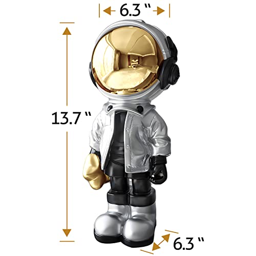 Dosker Astronaut Statues Spaceman Sculpture Polyresin Arts Gifts Silver Figurine Ornament Room Decor for Men,Home and Crafts Desktop Accessories Tabletop Decoration, Living Room, Office, Bookshelf - color: Silver, size: Large