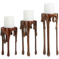 Deco 79 Aluminum Pillar Candle Holder with Dripping Melting Designed Legs, Set of 3 13",10",9"H, Copper