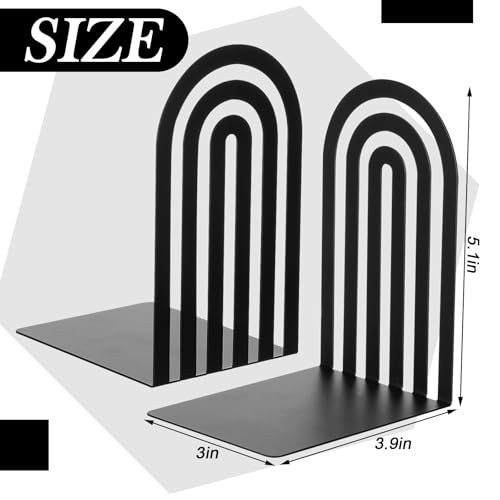 Chunful 2 Pcs Arch Hollow Metal Bookends Black Decorative Book Ends for Shelves Heavy Duty Book Stoppers for Heavy Books Home Office Library Study Kitchen Non Skid Design - color: Arch