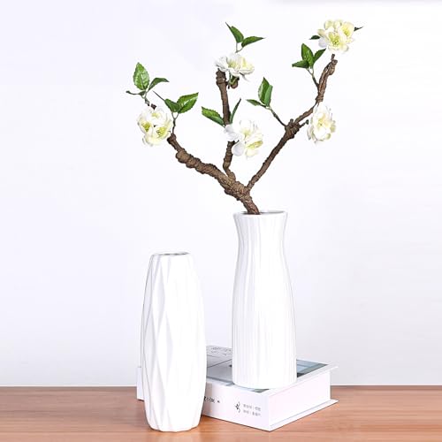 White Ceramic Vase for Home Decor, Small Modern Cute Vases for Flower Bouquet Pampas Grass Tulips Rose Dried Flowers Plant Bud, Table centerpieces,Living Room Dining Room,Office Decor, 8.3 Inch