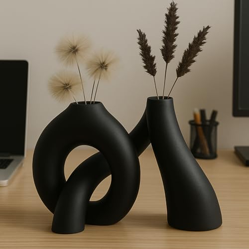 Modern Abstract Knot Vase – Minimalist Sculptural Decor Abstract Knot vase Living Room, Entryway, Office Nordic Aesthetic Centerpiece for Dried Flowers, Pampas Grass & Home Styling (Black) - color: Black