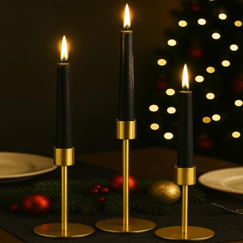 smtyle Gold Taper Candle Holders for Candlestick Candles Set of 3 Candelabra with Iron-0.8" Diameter Ideal for Candle Stick Decor - color: Gold-p3