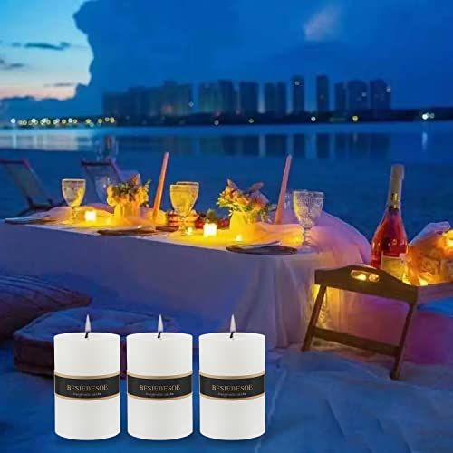 3×4 White Pillar Candles Set of 3 Unscented Handpoured Weddings, Home Decoration, Restaurants, Spa, Church Smokeless Cotton Wick - size: 3×4 white
