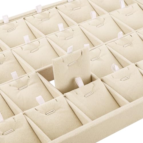 Mornajina 24 Grids Stackable Jewelry Tray Organizer with Removable Dividers, Velvet Jewelry Display Tray for Earrings Necklaces Bracelet Rings Display Showcase - Light Khaki - color: Light Khaki