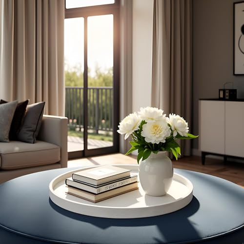 20 x 20 inches High-end Luxury Leather Round Oversized Service Tray, Ottoman & Coffee Tray for Family Dinner, Out-of-House Picnic, Party Essential (20 inch Beige) - color: 20 Inch Beige