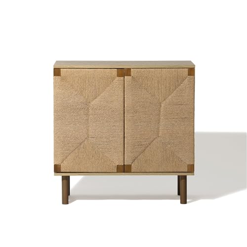 LuxenHome 31" Sideboard Buffet Cabinet with Storage, Seagrass Boho Accent Cabinet, Mid Century Modern Small Sideboard Storage Cabinets for Kitchen, Living Room, Entryway