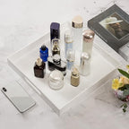 KEVLANG Glossy White Sturdy Acrylic Serving Tray with Handles-14x14Inch-Serving Coffee,Appetizer,Breakfast,Butler-Kitchen Countertop Tray-Makeup Drawer Organizer-Vanity Table-Ottoman Tray - color: Glossy White, size: 14" x 14" x 2"