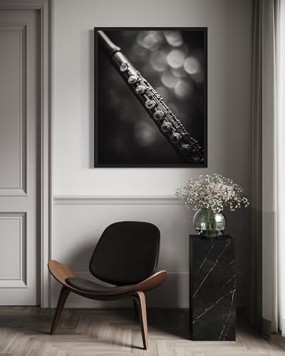 Flute Art Music Poster - Musical Instrumental Wall Art Print - Black and White - Photography Musical Art - Bedroom or Office Living Room Decor 137 (Flute, 16 x 20 inches, Unframed) - color: Flute, size: 20"L x 16"W