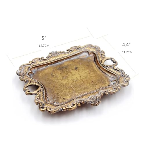 Funly mee Small Antique Trinket Dish Vintage Gold Metal Jewelry Tray, Ring Holder-5.3 x 3.5 x 1.2 inches - color: Gold, size: Small