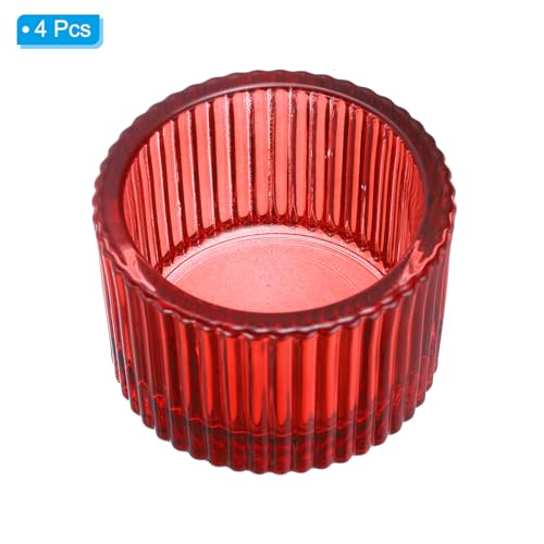 PATIKIL 4 Pcs Tealight Candle Holder, Tea Lights Candle Holder Glass Votive Candle Holders Glass Candle Holders for Table Centerpiece Decor Wedding Dinner Party, Red - color: Red
