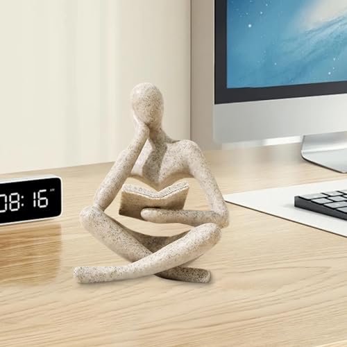 UTTCMK Bookshelf Decor Thinker Statue - Abstract Art Reading Thinker Sculpture Figurine Aesthetic, Modern Home Decoration for Living Room Office Shelves Coffee Table Desk Decor(Beige) - color: Beige
