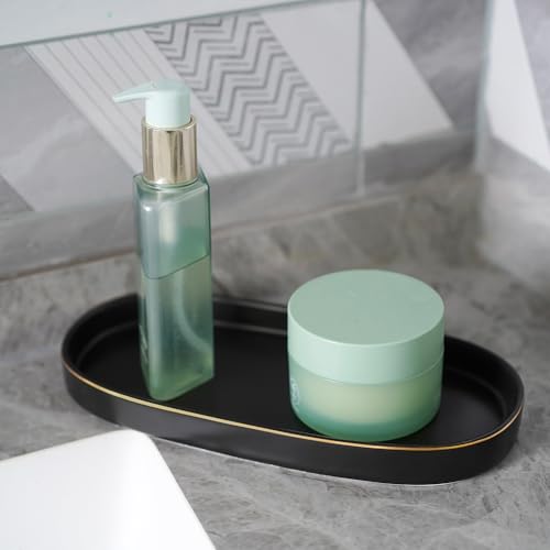 10x5 Bathroom Vanity Tray, Oval Ceramic Decorative Perfume Candle Tray for Bathroom/Kitchen Counter, Black - color: Black