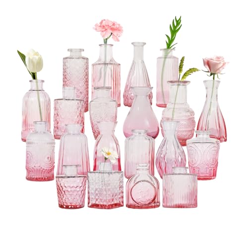 Pink Glass Bud Vases Set of 20, Small Flower Vases for Wedding Centerpieces,Pink Bud Vases in Bulk Glass Vase for Table Decoration,Home Decor (Pink-20pcs) - color: Pink-20pcs