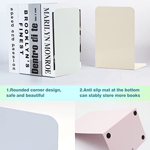 Metal Bookends,4 Pairs/8 Pieces Heavy Duty Bookends for Shelves Heavy Books, Anti-Slip Design Book Stopper for Magazines, DVDs, Kids, Girls(8 x 5.3 x 4 inches)