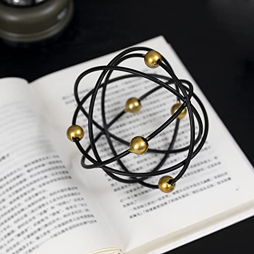 4.5" Modern Geometric Table Decor, Metal Decorative Sphere, Stylish Black Sculpture with Gold Balls, Table Decor Iron Orbs for Home Living Room Bedroom Office - color: Black-4.5in
