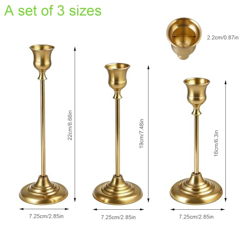 Gold Brass Candlestick Holders Set of 3-Elegant Taper Candle Holders for Holiday Ambience,Party,Date&Home Decoration