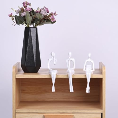 Set of 3 Minimalist Statues, Abstract Thinker Figurines, Sitting Zen Pose, Lightweight & Durable Acrylic Gypsum Cement. Suitable for Office, Living Room, and Desk Decoration.