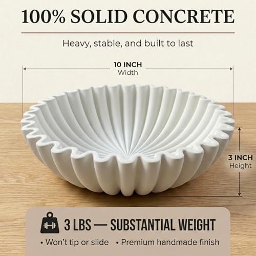 OAKOA Large Decorative Bowl - White Decorative Bowls for Home Decor - Organic Modern Home Decor Bowl - Concrete Ruffle Bowl Decor - Fluted Bowl - Scalloped Bowl - color: White