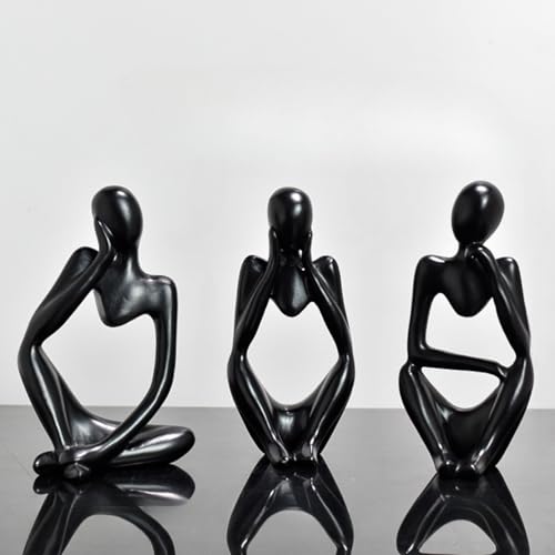 Thinker Statues Home Decor, Set of 3 Pcs Black Resin Trendy Abstract Art Sculpture Collectible Figurines Home Office Bookshelf Bedrooms Living Room Coffee Shops Desktop Decoration Aesthetic Ornaments - color: Black