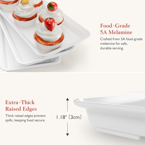 3-Tier Melamine Serving Tray Set, 11.5" x 5.6" Platters for Serving Food, White Reusable Trays with Black Metal Display Stand for Cupcakes, Sevring Food, Dessert, Fruit, Cookie, Black - color: Black, size: 11.8" x 5.7"