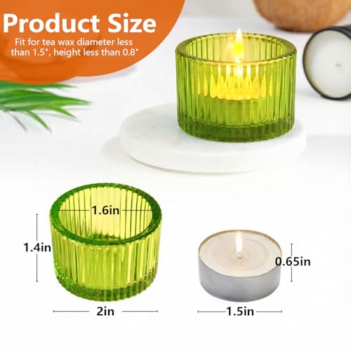 JOYIT Green Votive Candle Holders Bulk Set of 4, Tealight Candle Holder for Wedding Table Centerpiece, Glass Small Candle Holders for Birthday Party, Valentine's Day, Home Decor (2''X 1.4'') - color: Green