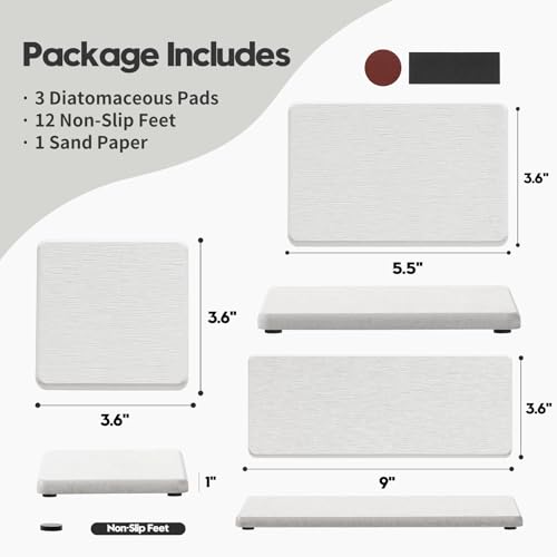 Razborci 3PCS Bathroom Sink Vanity Trays, Quick Stone Drying Mat Dish Soap Dispenser Sponge Holder for Kitchen Counter, Diatomaceous Earth Water Absorbing Caddy Organizer, Beige - color: 3 Pack - Greige, size: 9" x 3.5"