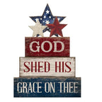 CroBlissful 4 Pcs 4th of July Decorations Patriotic Memorial Day Tabletop Decorations Red White Blue Table Centerpieces Sign for Office Tiered Tray Home Shelf 250th Anniversary(God) - style: God