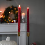 Flameless Taper Candles Flickering with Remote and Timer, 3D Moving Flame Taper Candle Battery Operated to 400 Hours, 9 Inch Window Candles, (Glittter Red) - color: Glittter Red