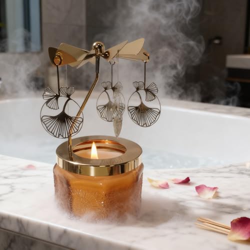 kingnero Lavender Scented Candle Carousel Rotary Candle Holder Spinning Tea Light Birthday Gifts for Women, Mom, Wife, Girlfriend, Sister, Female Friends, (Gold Ginkgo Leaf) - color: Gold Ginkgo Leaf