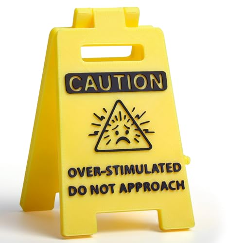 Caution Overstimulated Desk Sign, Office Desk Decor 3D Printed, Gag Gifts Double-Sided Sign with Humorous Quote, Cubicle Decoration Accessories for Women Men, Team Gifts for Coworker Friends Funny - color: Caution 2