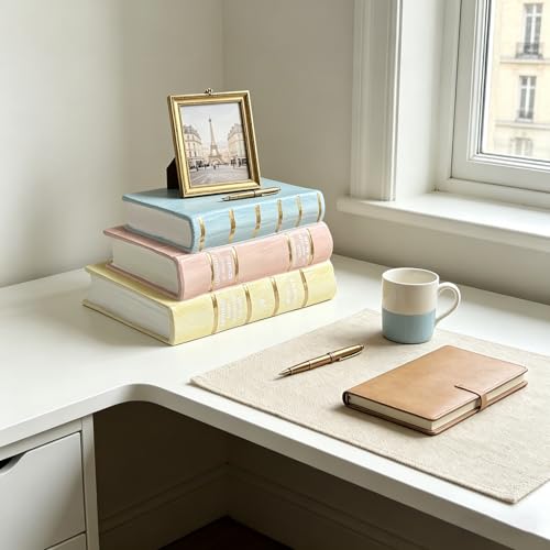 Decorative Books Shelf Home Decor - Resin Fake Books for Decoration Coffee Table Books for Living Room Aesthetic Bedroom Bookshelf Office Desk Bookends Modern Farmhouse 5.5 x 4.5 x 7.5 Inch DiliComing - color: Yellow-pink-blue