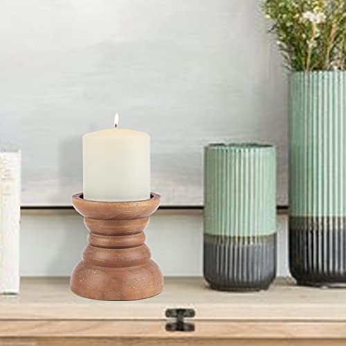 Stonebriar Small Decorative Natural Wood Pillar Candle Holder 4 inch - color: Brown, size: 4 inches
