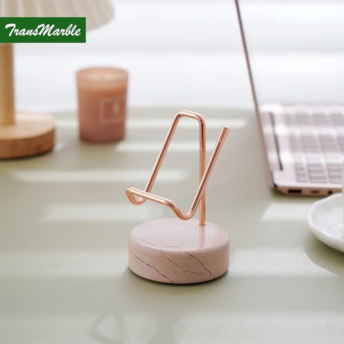 Marble Phone Stand with Metal Holder, Charging Available While Using, Swipe Up to Unlock, Made of Natural Marble as Business Card Holder for Office Desk (Rose Pink + Rose Gold) - color: Rose Pink + Rose Gold